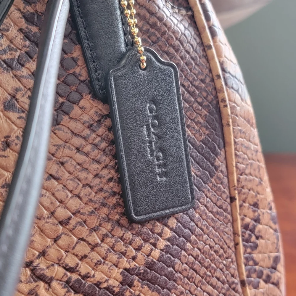 Coach F35271 Minetta Satchel Python Embossed Leather Tan Brown Crossbody Bag